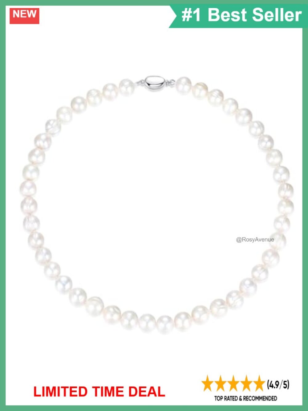Freshwater Cultured Pearl Necklace for Women 9.0-10.0 mm Hand-Knotted